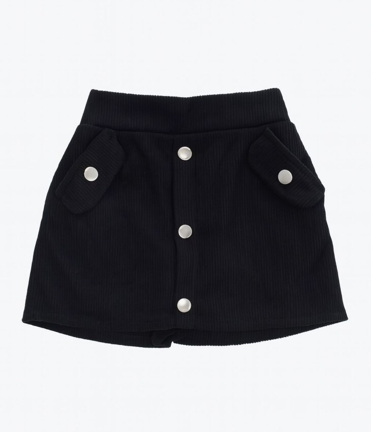 Short Saia Infantil Feminino Cotelê com Botões Preto Fernanda Ramos Kids