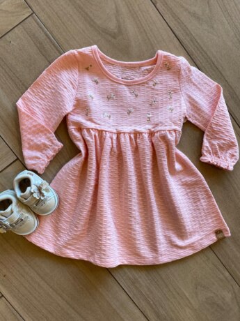 Vestido Infantil Feminino Manga Longa Bordado Florzinhas Rosa Fernanda Ramos Kids