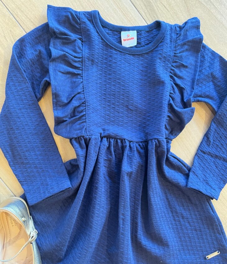 fernandaramoskids com br Vestido Infantil Feminino Manga Longa com Babado Azul Marinho1