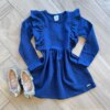 Vestido Infantil Feminino Manga Longa com Babado Azul Marinho Fernanda Ramos KIds
