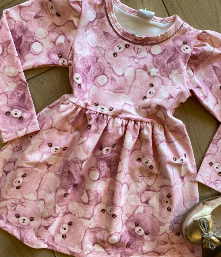 fernandaramoskids com br Vestido Infantil Feminino Manga Longa Estampa Ursinho Rosa1