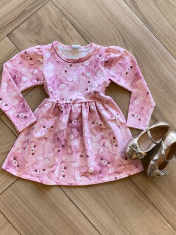 Vestido Infantil Feminino Manga Longa Estampa Ursinho Rosa Fernanda Ramos Kids