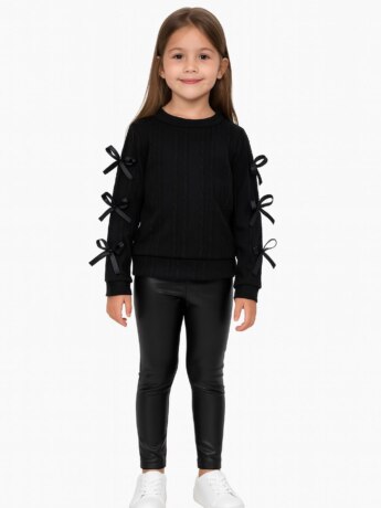 Blusa Manga Longa Laço Infantil Feminina Preta Fernanda Ramos Kids
