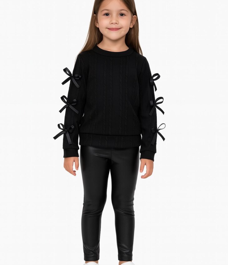 Blusa Manga Longa Laço Infantil Feminina Preta Fernanda Ramos Kids