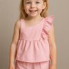 Conjunto Infantil Blusa com Babado Short e Laço Listrado Rosa Fernanda Ramos Kids