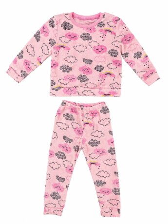 Pijama Infantil Feminino Blusa Manga Longa e Calça Nuvens Rosa Fernanda Ramos Kids