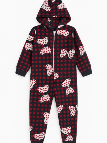 Pijama Macacão Infantil Feminino Peluciado com Bolinhas Preto Fernanda Ramos Kids