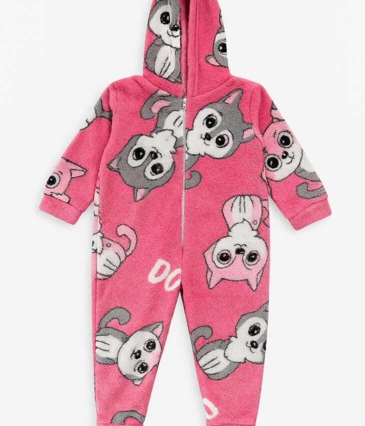 Pijama Macacão Infantil Feminino Peluciado Gatinhos Rosa Fernanda Ramos Kids