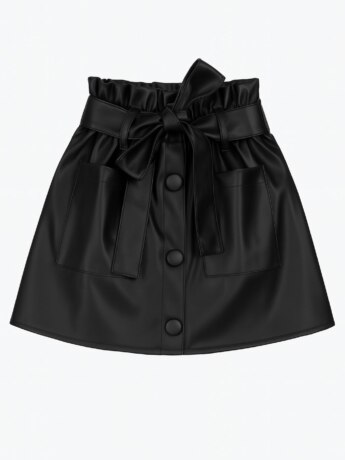 Short Saia Infantil Feminino com Botões e Amarração Preto Fernanda Ramos Kids