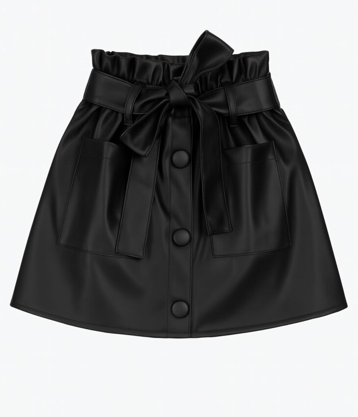 Short Saia Infantil Feminino com Botões e Amarração Preto Fernanda Ramos Kids