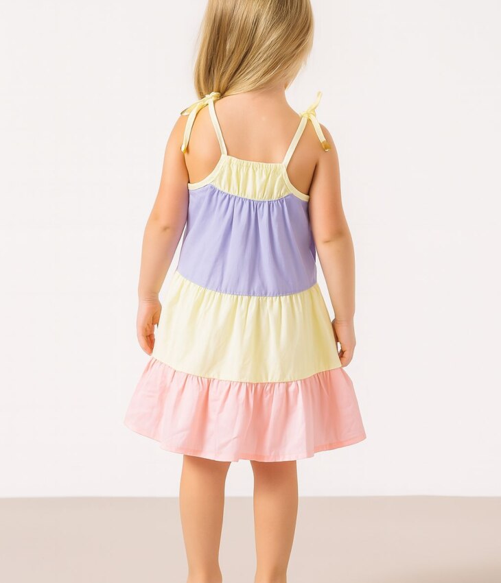 Vestido Infantil Feminino Alças com Amarração Tons Pasteis Fernanda Ramos Kids