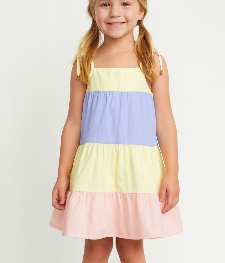 Vestido Infantil Feminino Alças com Amarração Tons Pasteis Fernanda Ramos Kids