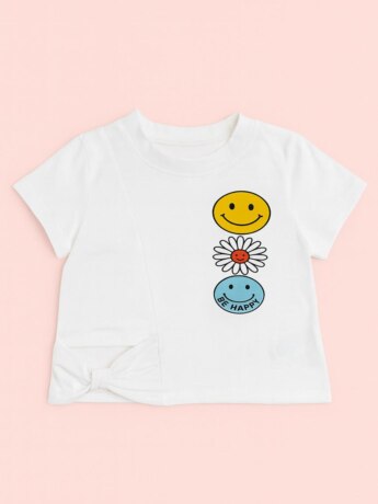 Blusa Cropped Infantil Feminino Abertura em laço Lateral Branco Fernanda Ramos Kids