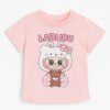 Blusa Infantil Feminina Manga Curta Estampa Bonequinho Rosa Fernanda Ramos Kids