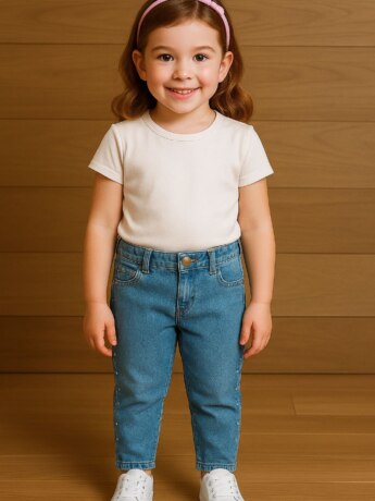 Calça Feminina Jeans Baggy com Strass Fernanda Ramos Kids