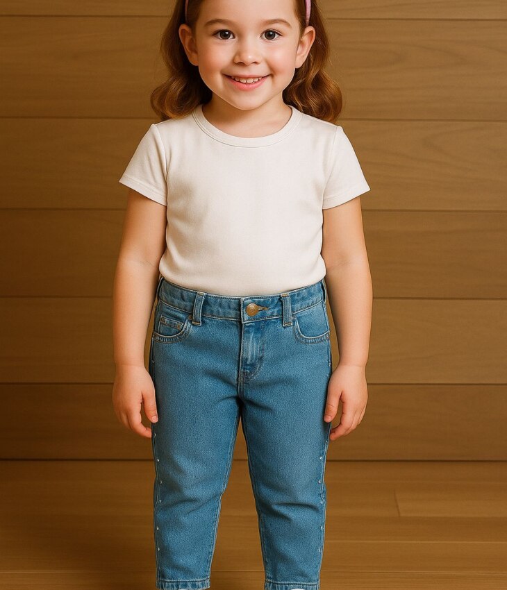 Calça Feminina Jeans Baggy com Strass Fernanda Ramos Kids
