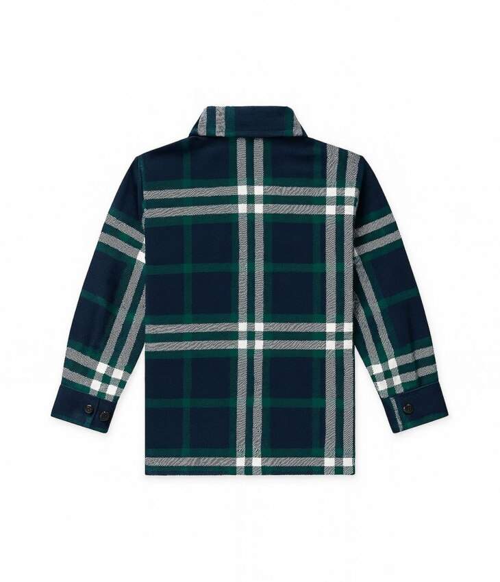 Camisa Infantil Masculina Manga Longa Xadrez Azul e Verde Fernanda Ramos Kids