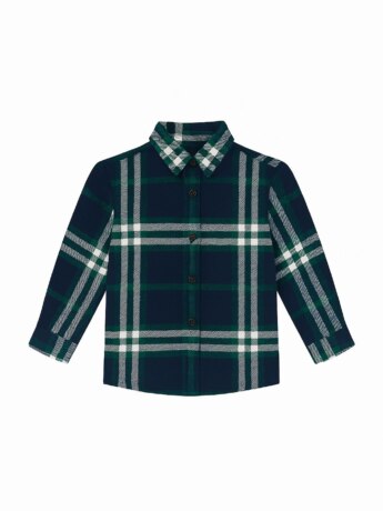 Camisa Infantil Masculina Manga Longa Xadrez Azul e Verde Fernanda Ramos Kids