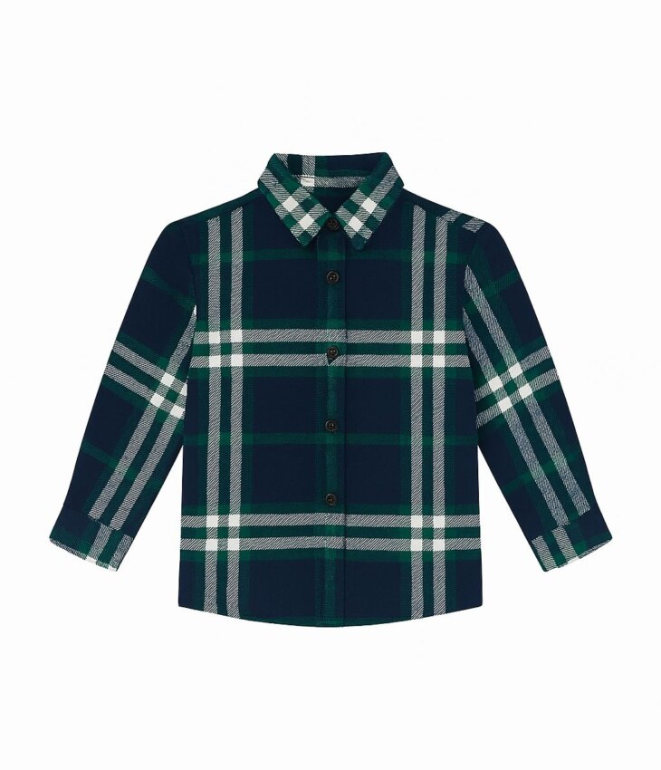 Camisa Infantil Masculina Manga Longa Xadrez Azul e Verde Fernanda Ramos Kids