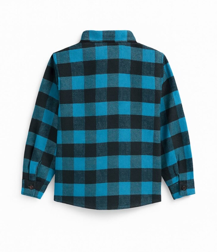 Camisa Infantil Masculina Manga Longa Xadrez Azul Piscina Fernanda Ramos Kids