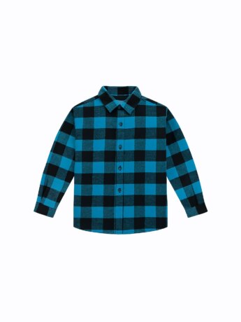 Camisa Infantil Masculina Manga Longa Xadrez Azul Piscina Fernanda Ramos Kids