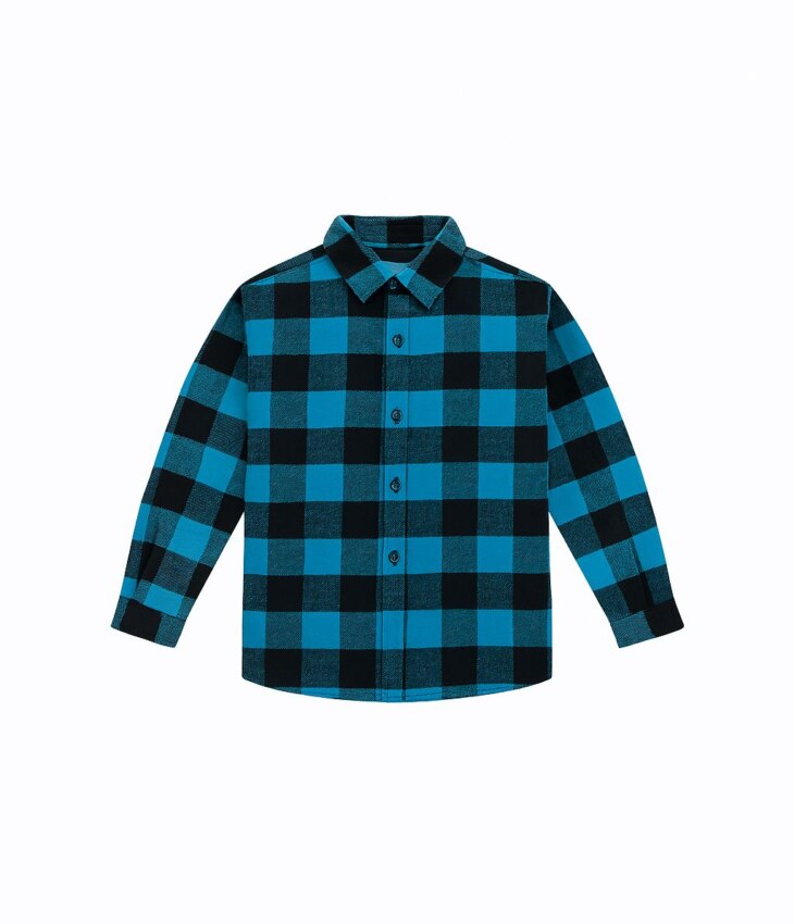 Camisa Infantil Masculina Manga Longa Xadrez Azul Piscina Fernanda Ramos Kids