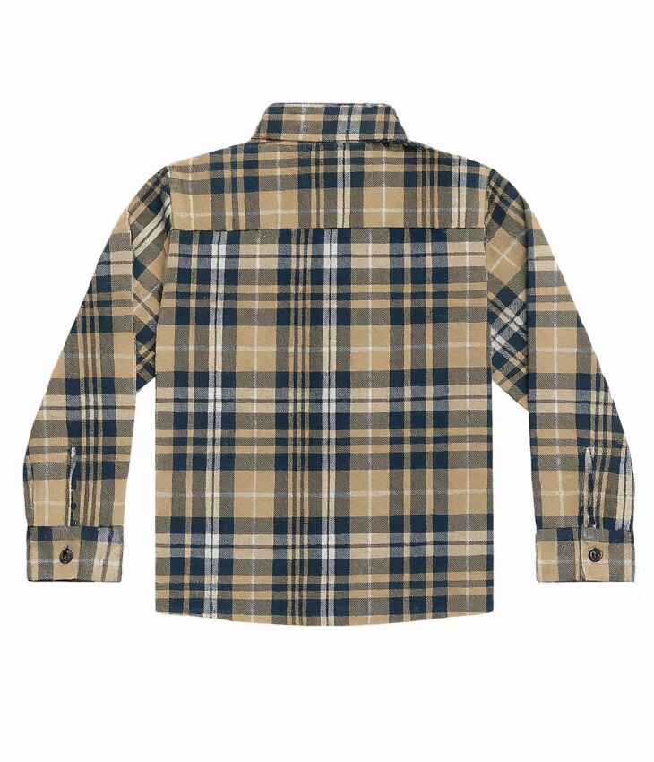 Camisa Infantil Masculina Manga Longa Xadrez Bege e Azul Fernanda Ramos Kids
