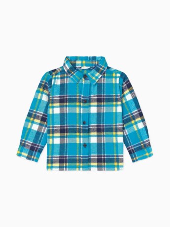 Camisa Infantil Masculina Manga Longa Xadrez Tons Azuis Fernanda Ramos Kids