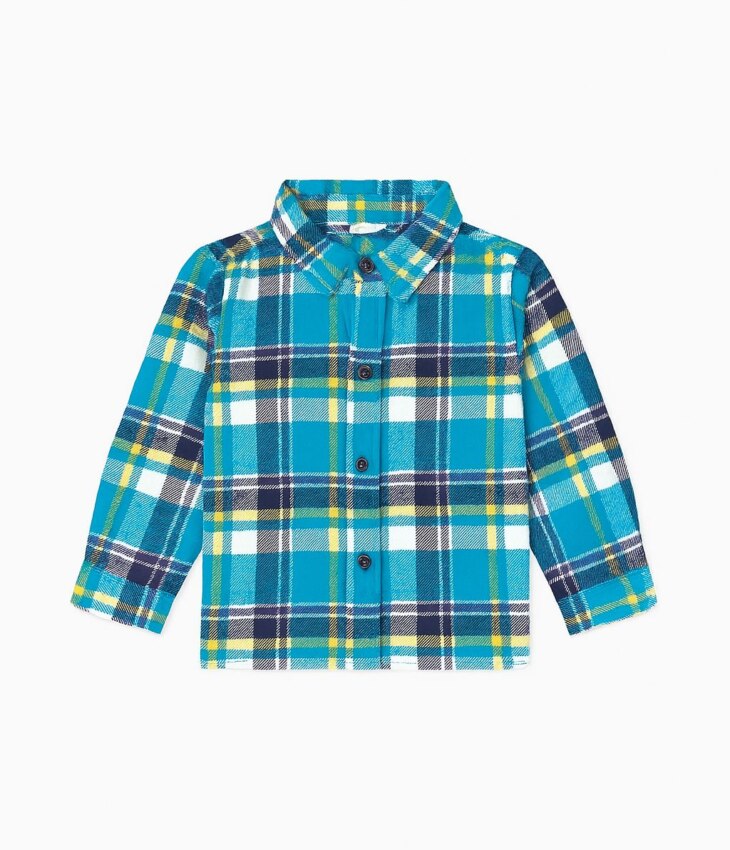 Camisa Infantil Masculina Manga Longa Xadrez Tons Azuis Fernanda Ramos Kids