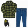 Camisa Infantil Masculina Manga Longa Xadrez Verde Fernanda Ramos Kids