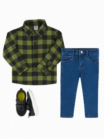 Camisa Infantil Masculina Manga Longa Xadrez Verde Fernanda Ramos Kids