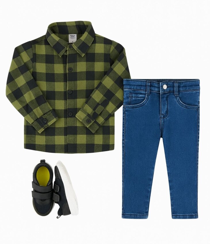 Camisa Infantil Masculina Manga Longa Xadrez Verde Fernanda Ramos Kids
