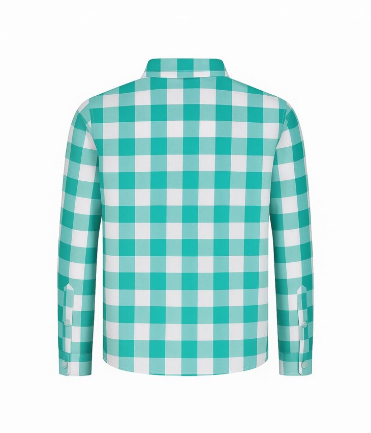 Camisa Infantil Masculina Manga Longa Xadrez Verde Água Fernanda Ramos Kids