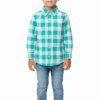 Camisa Infantil Masculina Manga Longa Xadrez Verde Água Fernanda Ramos Kids