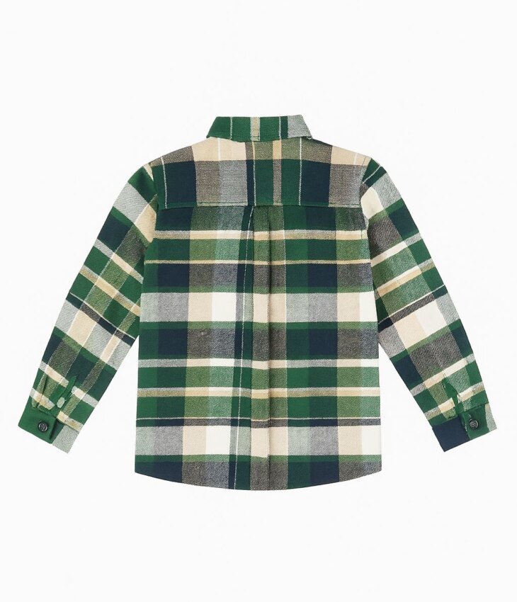 Camisa Infantil Masculina Manga Longa Xadrez Verde e Bege Fernanda Ramos Kids