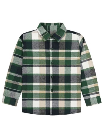 Camisa Infantil Masculina Manga Longa Xadrez Verde e Bege Fernanda Ramos Kids