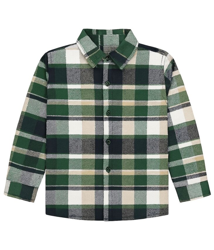 Camisa Infantil Masculina Manga Longa Xadrez Verde e Bege Fernanda Ramos Kids