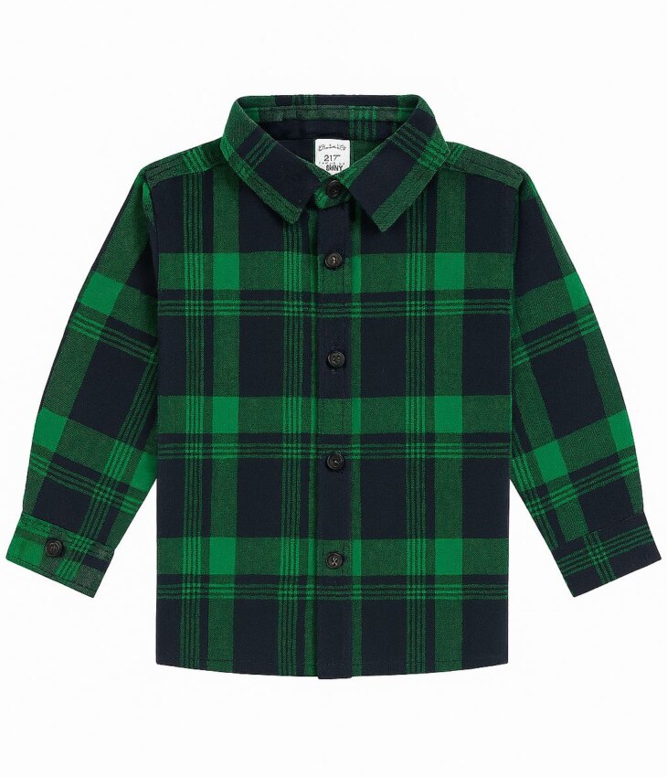 Camisa Infantil Masculina Manga Longa Xadrez Verde Menta Fernanda Ramos Kids