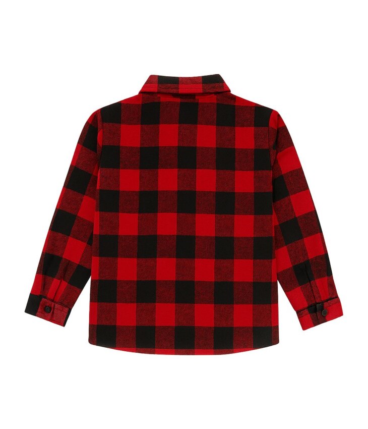 Camisa Infantil Masculina Manga Longa Xadrez Vermelha e Preta Fernanda Ramos Kids
