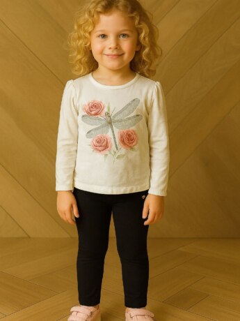 Conjunto Infantil Feminino Blusa Manga Longa e Calça Legging Preto Fernanda Ramos Kids
