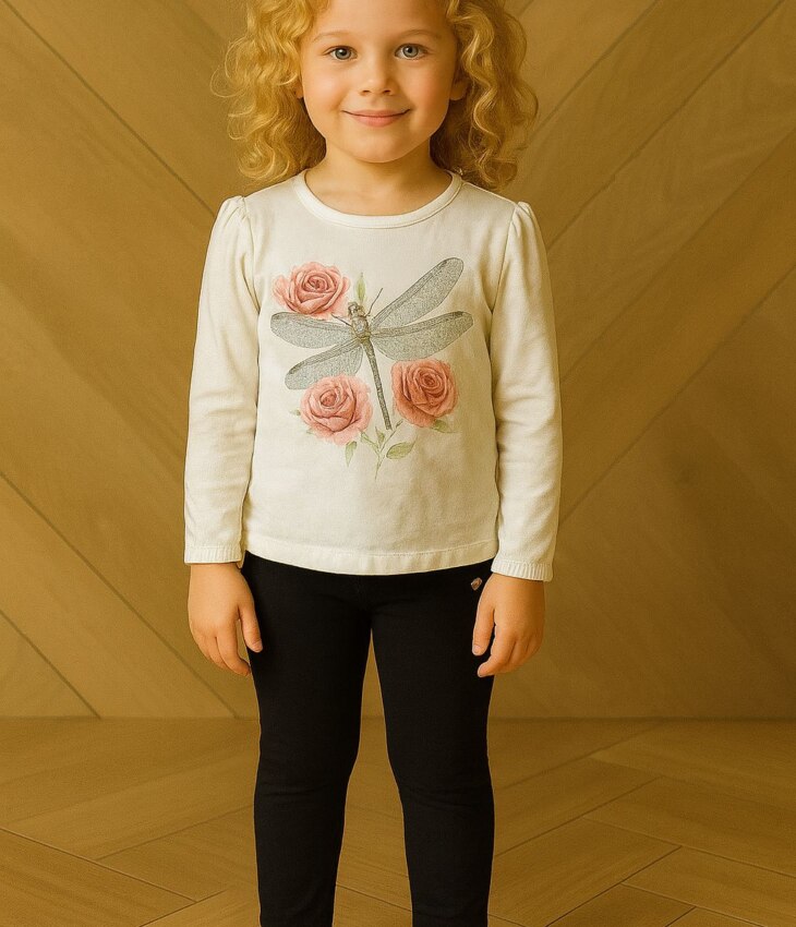 Conjunto Infantil Feminino Blusa Manga Longa e Calça Legging Preto Fernanda Ramos Kids
