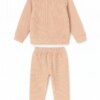 Conjunto Infantil Feminino Canelado Blusa Manga Longa e Calça Bege Fernanda Ramos Kids