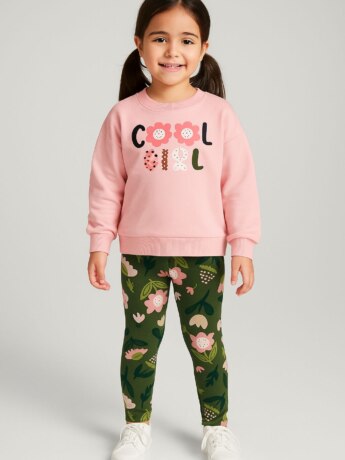 Conjunto Infantil Feminino Casaco e Legging Estampa Flores Verde Fernanda Ramos Kids