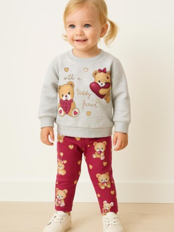 Conjunto Infantil Feminino Casaco e Legging Estampa Ursos Fernanda Ramos Kids