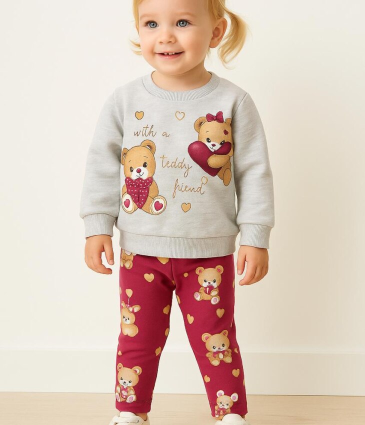Conjunto Infantil Feminino Casaco e Legging Estampa Ursos Fernanda Ramos Kids