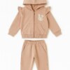 Conjunto Infantil Feminino Moletom Jaqueta Coelho e Calça Bege Fernanda Ramos Kids