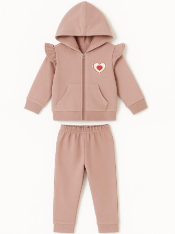 Conjunto Infantil Feminino Moletom Jaqueta Coração e Calça Rose Fernanda Ramos Kids