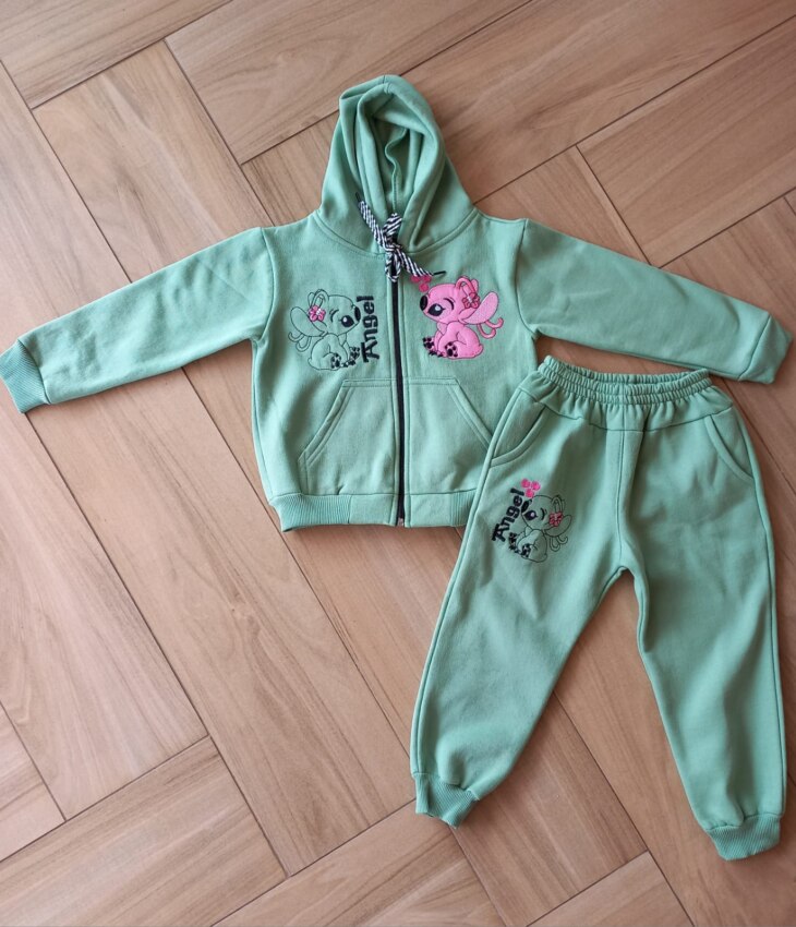 Conjunto Infantil Feminino Moletom Jaqueta e Calça Lilo&Stitch Verde Fernanda Ramos Kids