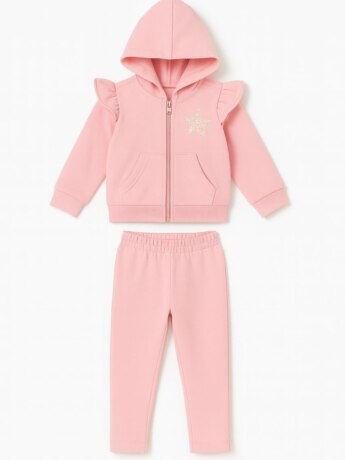 Conjunto Infantil Feminino Moletom Jaqueta Estrelinha e Calça Rosa Fernanda Ramos Kids