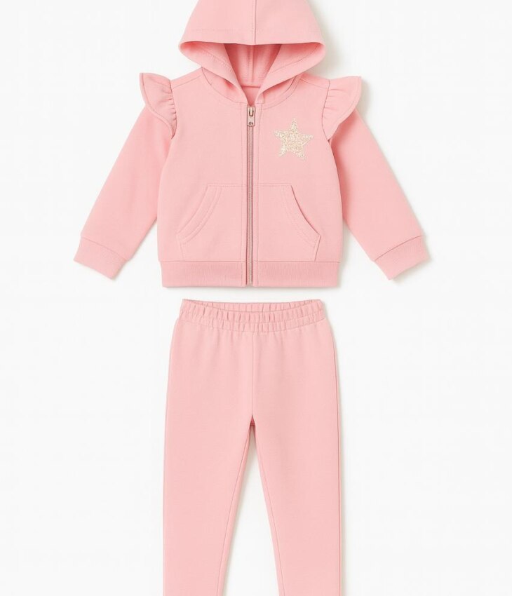 Conjunto Infantil Feminino Moletom Jaqueta Estrelinha e Calça Rosa Fernanda Ramos Kids